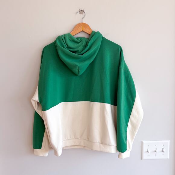 Z Supply Colorblock Half Zip Adjustable Drawstring Hoodie Jacket Green White M - Picture 3 of 8